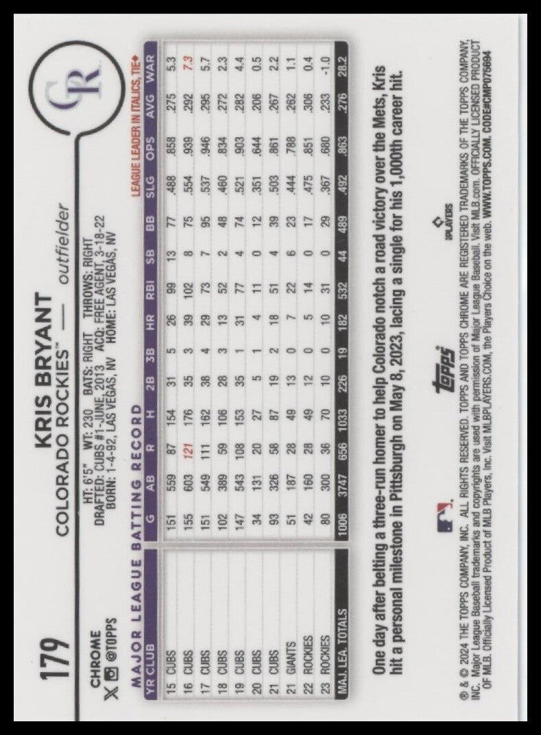 2024 Topps Chrome #179 Kris Bryant