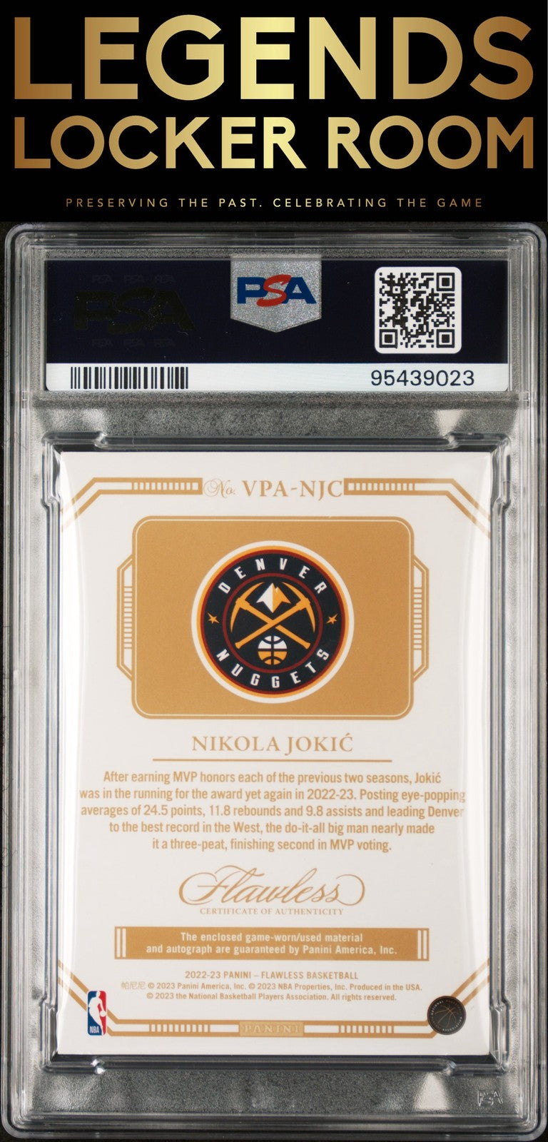 2022 Panini Flawless Vertical Patch Autographs #VPANJC Nikola Jokic PSA 8