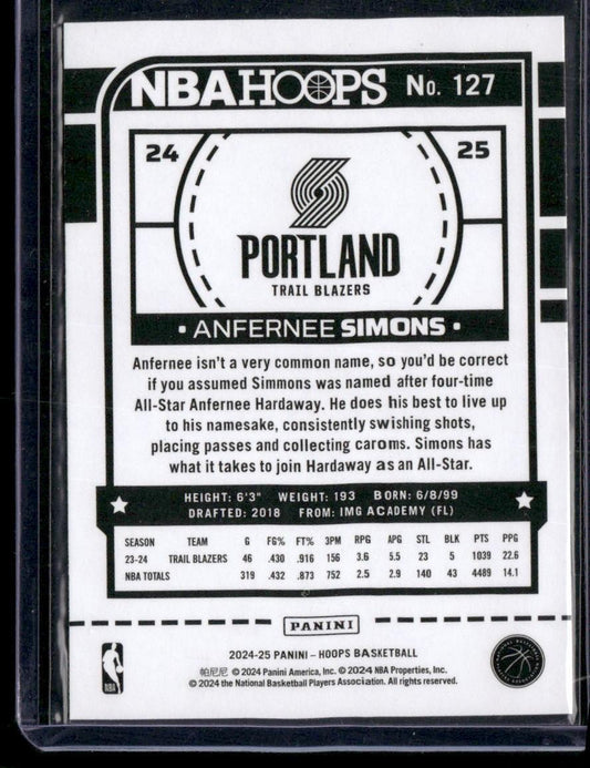2024-25 Hoops #127 Anfernee Simons