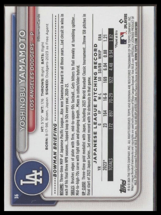 2024 Bowman #36 Yoshinobu Yamamoto