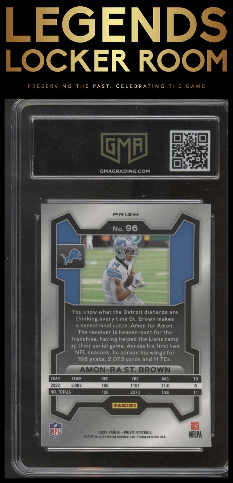 2023 Panini Prizm #96 Amon-Ra St. Brown Neon Green Pulsar GMA 10