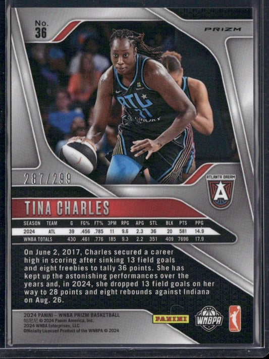 2024 Panini Prizm WNBA #36 Tina Charles Red Prizms #/299