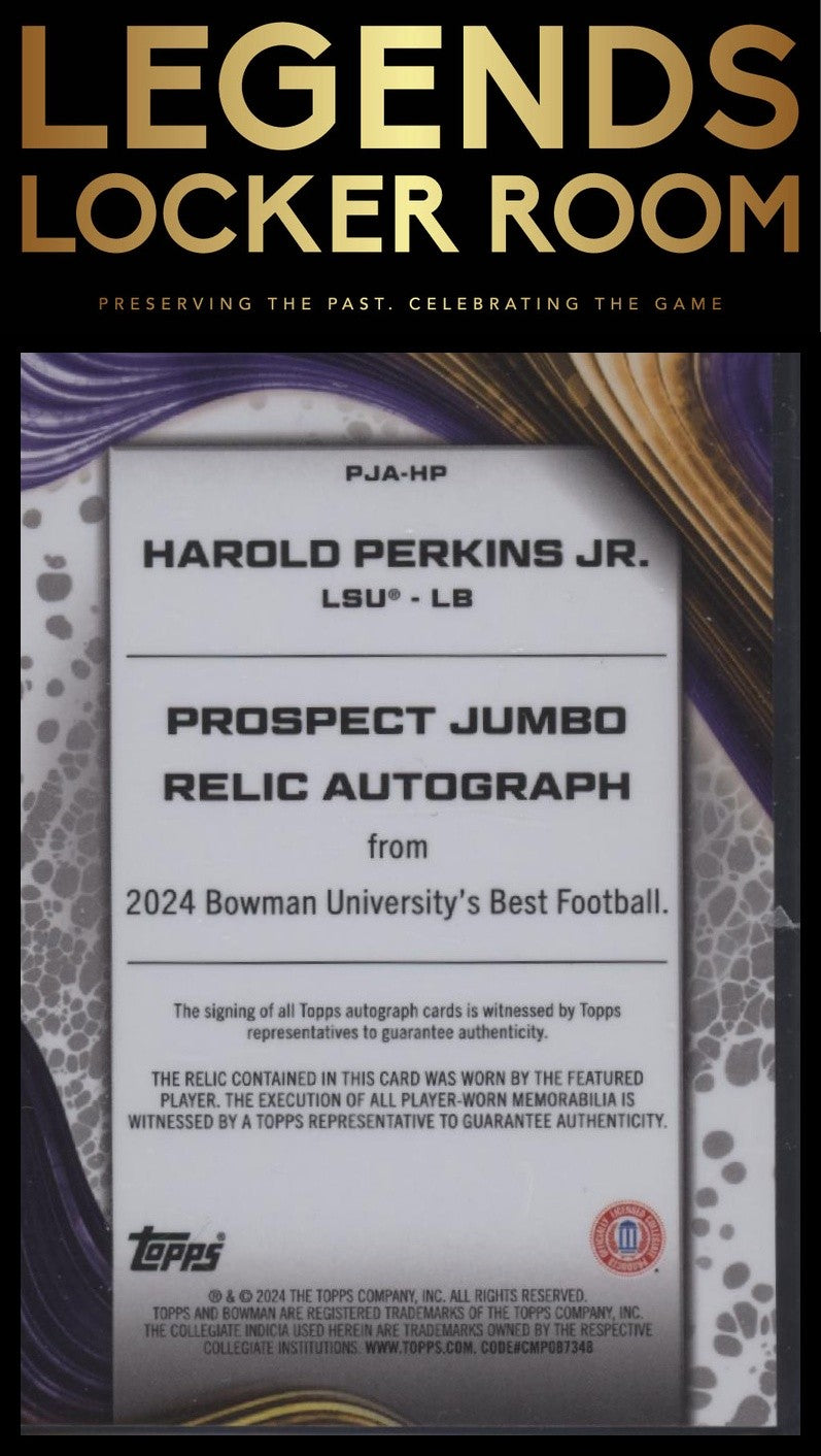 2024 Bowman University Best Harold Perkins Jr. Prospect Jumbo Relic Auto