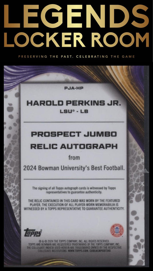 2024 Bowman University Best Harold Perkins Jr. Prospect Jumbo Relic Auto