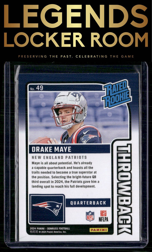 2024 Donruss #49 Drake Maye Rated Rookies Throwback