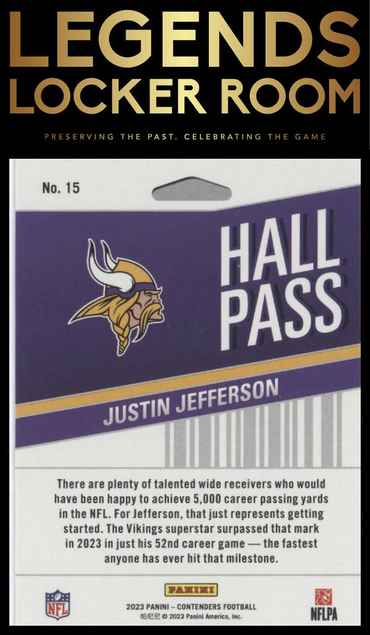 2023 Panini Contenders #15 Justin Jefferson Hall Pass Silver