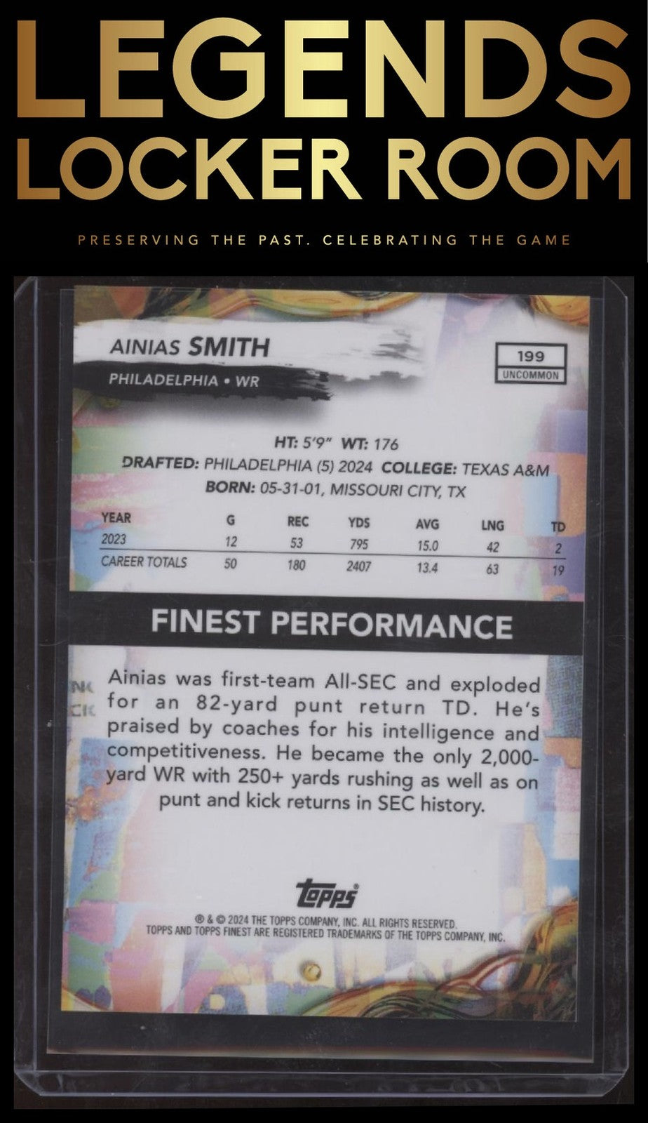 2024 Finest #199 Ainias Smith Black Refractor #/20