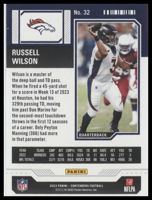 2023 Panini Contenders #32 Russell Wilson Season Ticket Retail