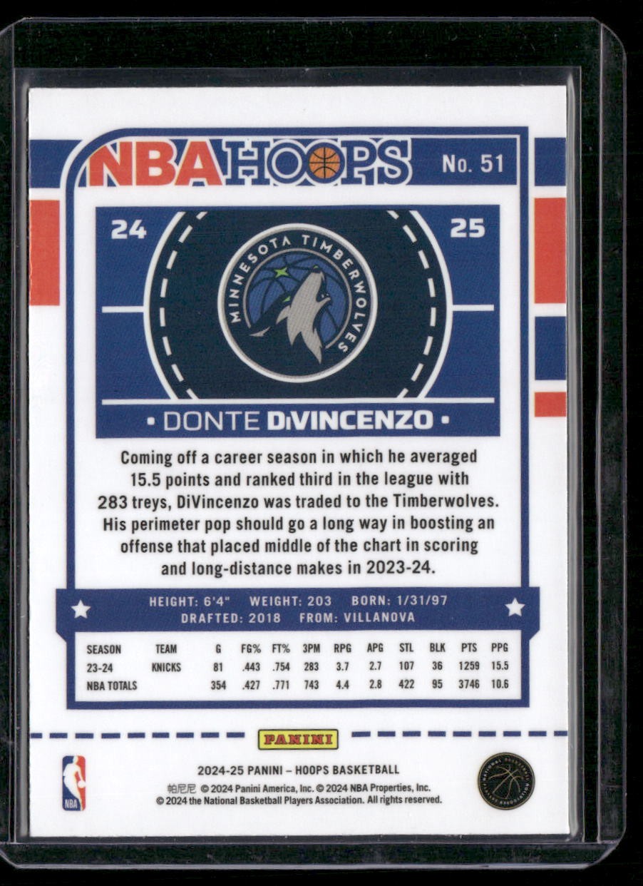 2024-25 Hoops #51 Donte DiVincenzo Premium Prizms Silver