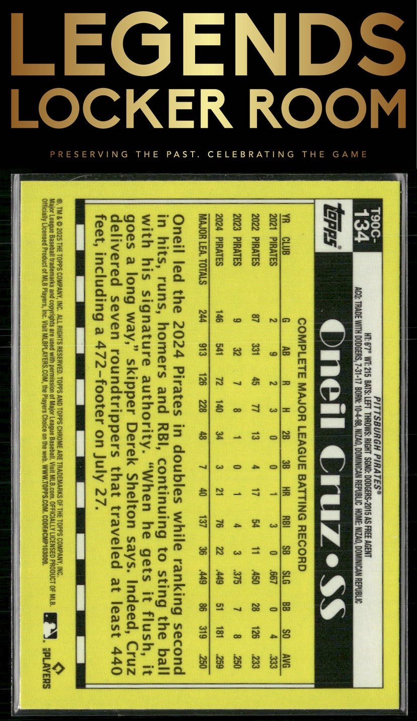 2025 Topps Oneil Cruz 1990 Topps Baseball 35th Anniversary Chrome Mojo