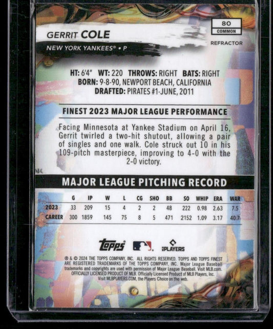 2024 Finest #80 Gerrit Cole Refractor