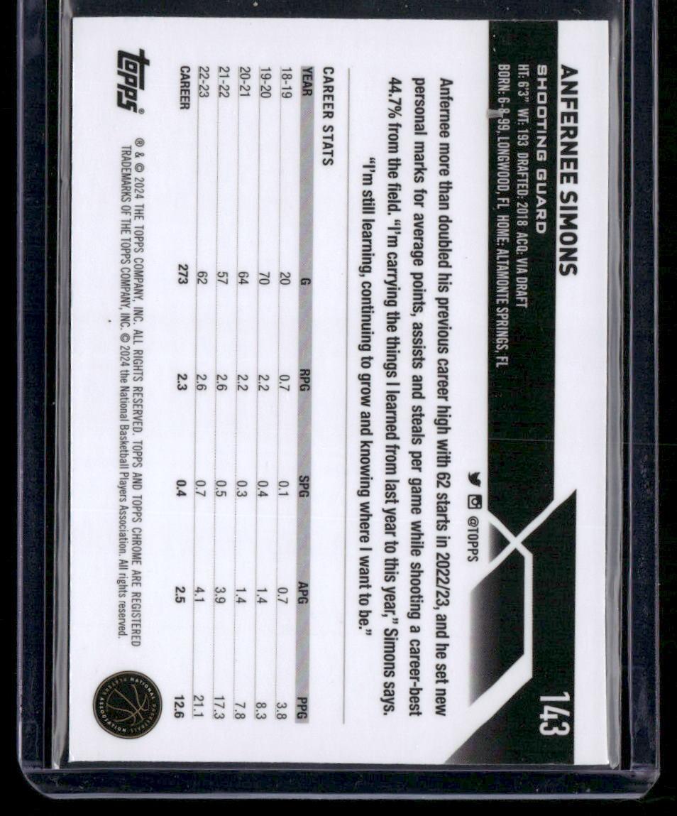 2023-24 Topps Chrome #143 Anfernee Simons Prism Refractors