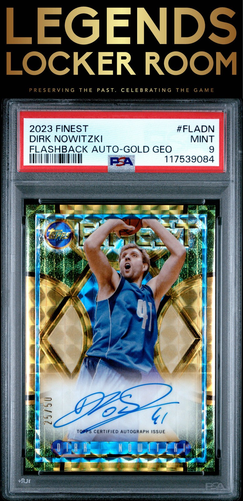 2023 Topps Finest Flashback Autographs Dirk Nowitzki Flashback Gold /50 PSA 9