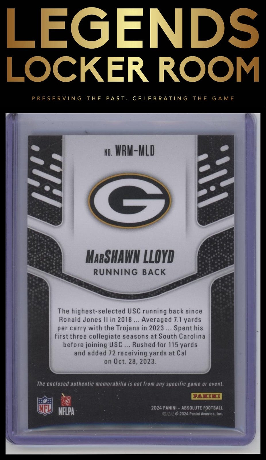 2024 Panini Absolute #WRM-MLD MarShawn Lloyd War Room Materials #/199
