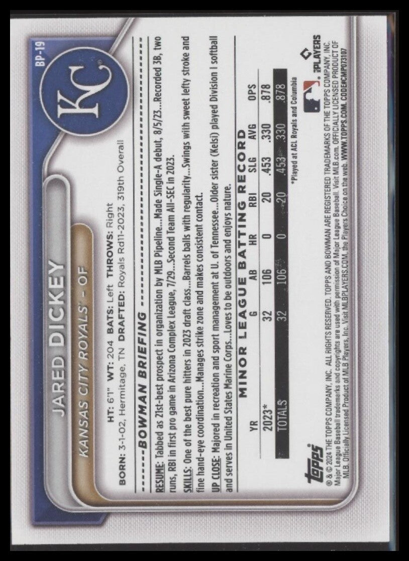 2024 Bowman #BP-19 Jared Dickey Prospects