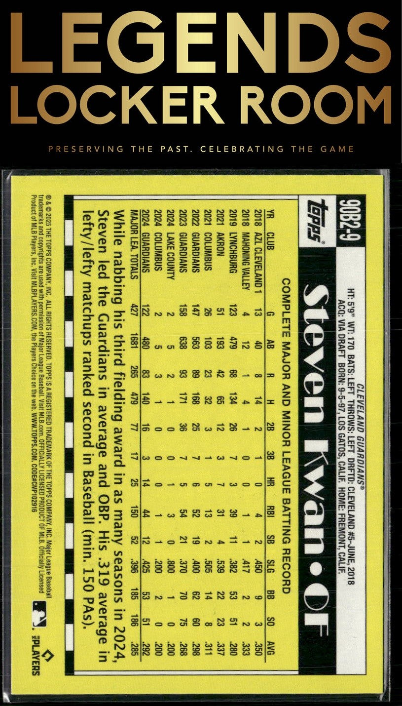 2025 Topps #90B2-9 Steven Kwan 1990 Topps Baseball 35th Anniversary (Series Two)