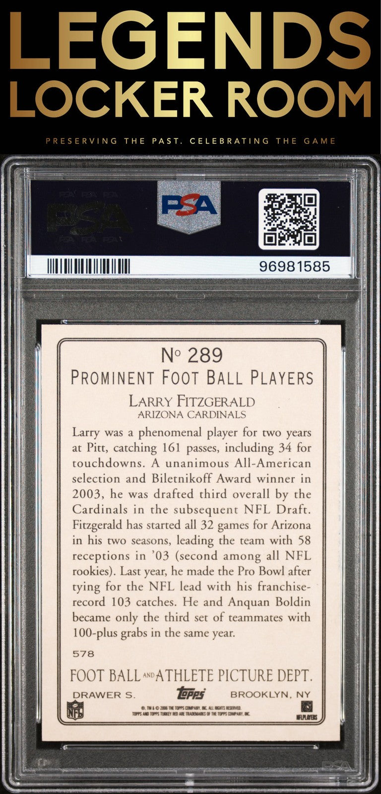 2006 Topps Turkey Red #289 Larry Fitzgerald Auto PSA