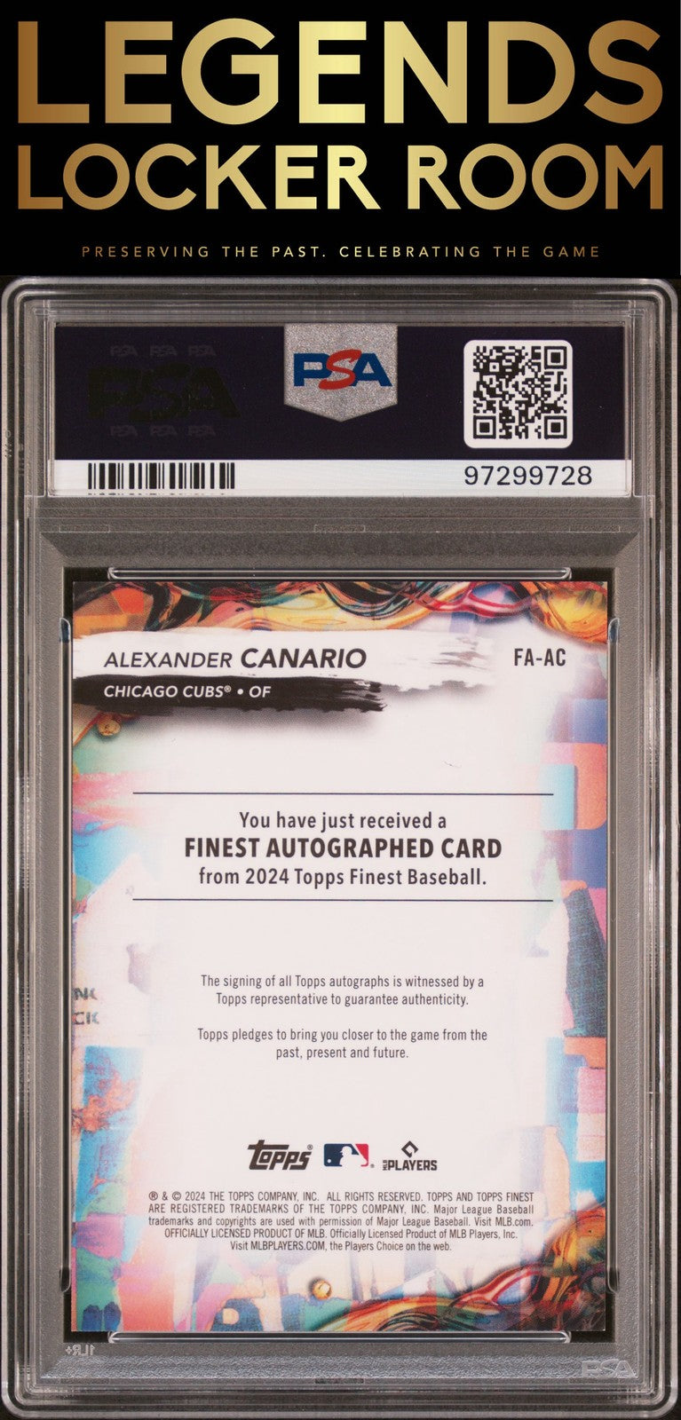 2024 Topps Finest Auto Alexander Canario Sky Blue Refractor PSA 9/10