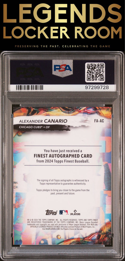 2024 Topps Finest Auto Alexander Canario Sky Blue Refractor PSA 9/10