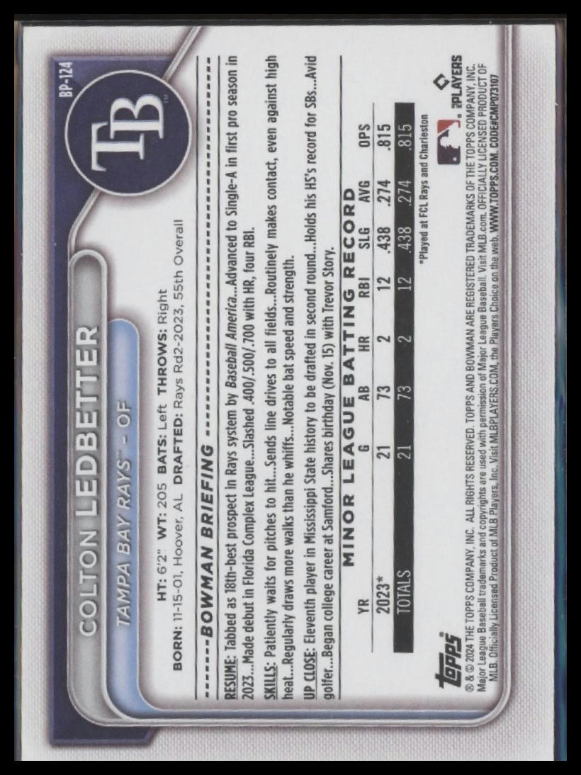 2024 Bowman #BP-124 Colton Ledbetter Prospects