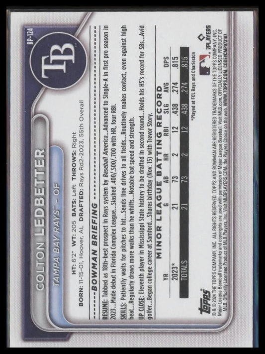 2024 Bowman #BP-124 Colton Ledbetter Prospects