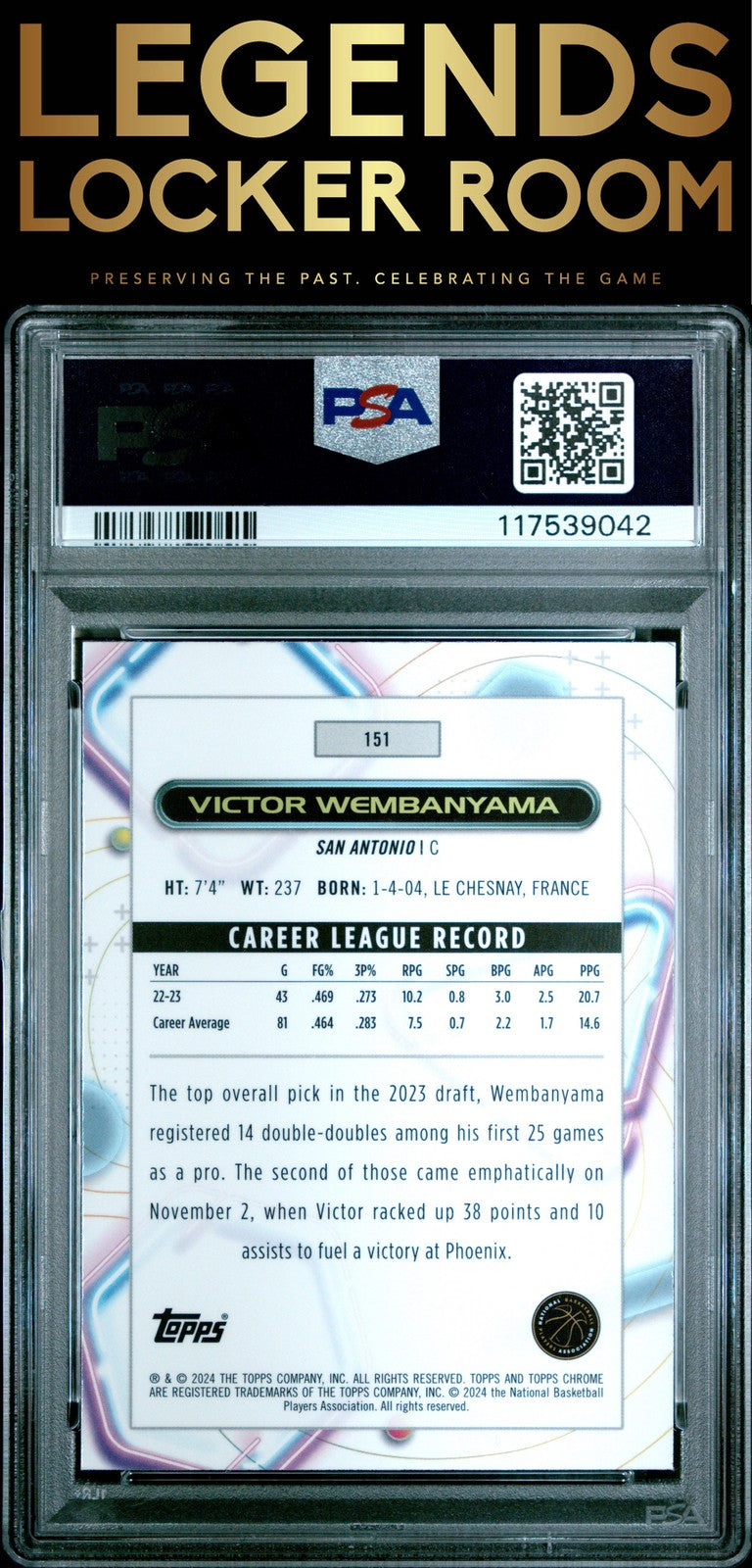 2023 Topps Cosmic Chrome #151 Victor Wembanyama PSA 10