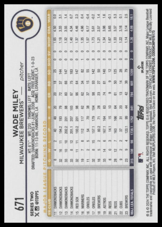 2024 Topps #671 Wade Miley