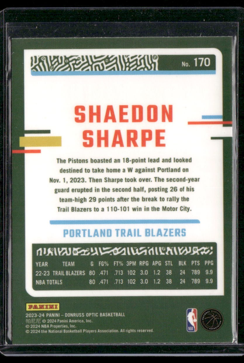 2023-24 Donruss Optic #170 Shaedon Sharpe