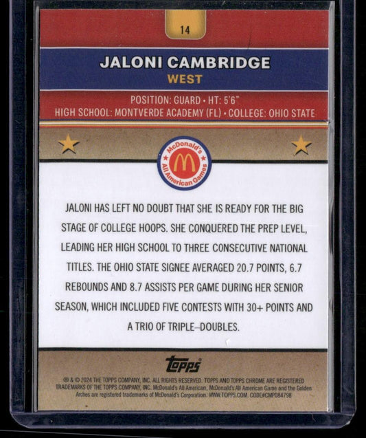 2024 Topps Chrome McDonald's All-American #14 Jaloni Cambridge