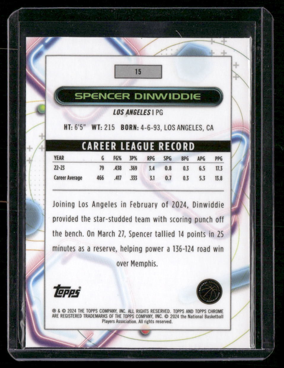 2023-24 Topps Chrome Cosmic #15 Spencer Dinwiddie