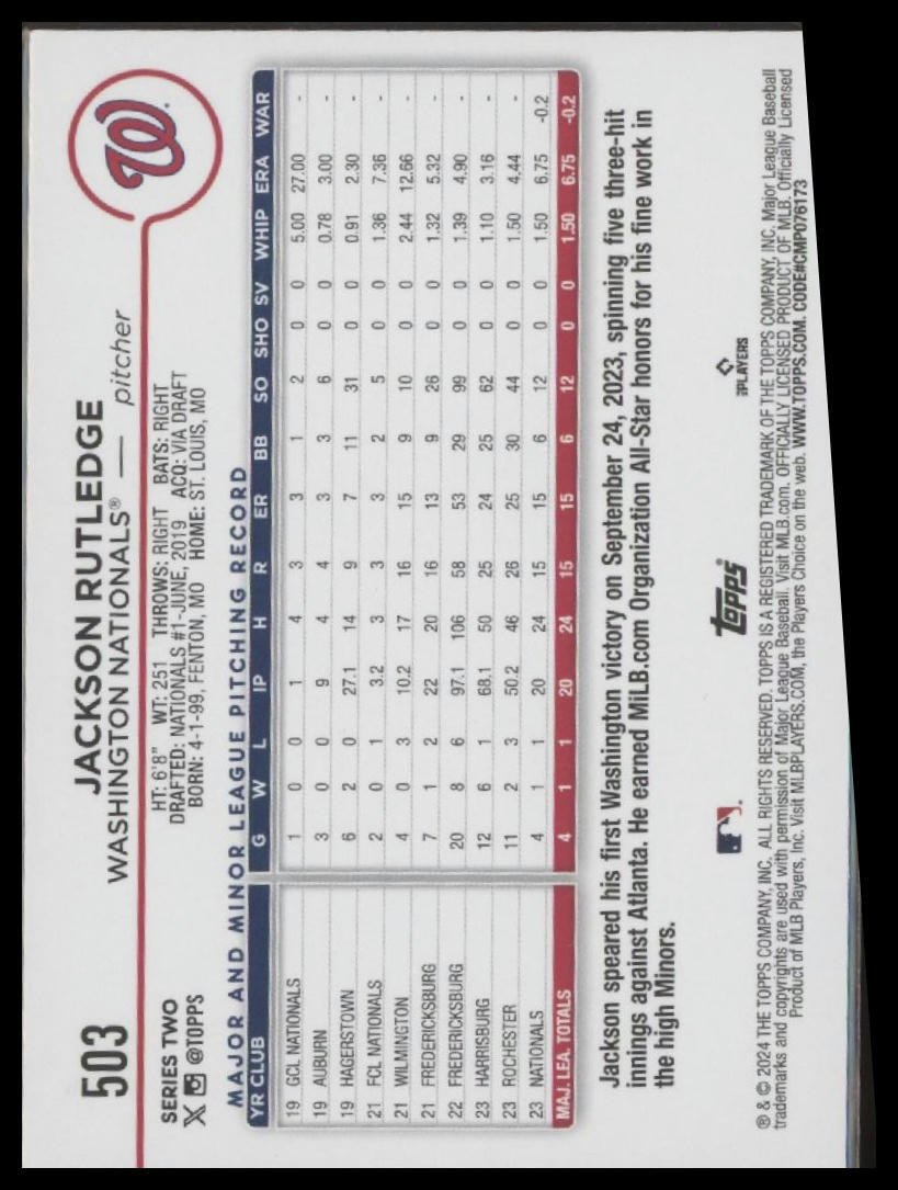 2024 Topps #503 Jackson Rutledge