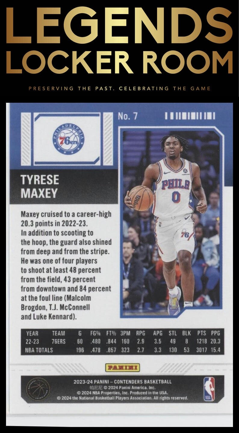 2023-24 Panini Contenders #7 Tyrese Maxey Season Ticket Retail