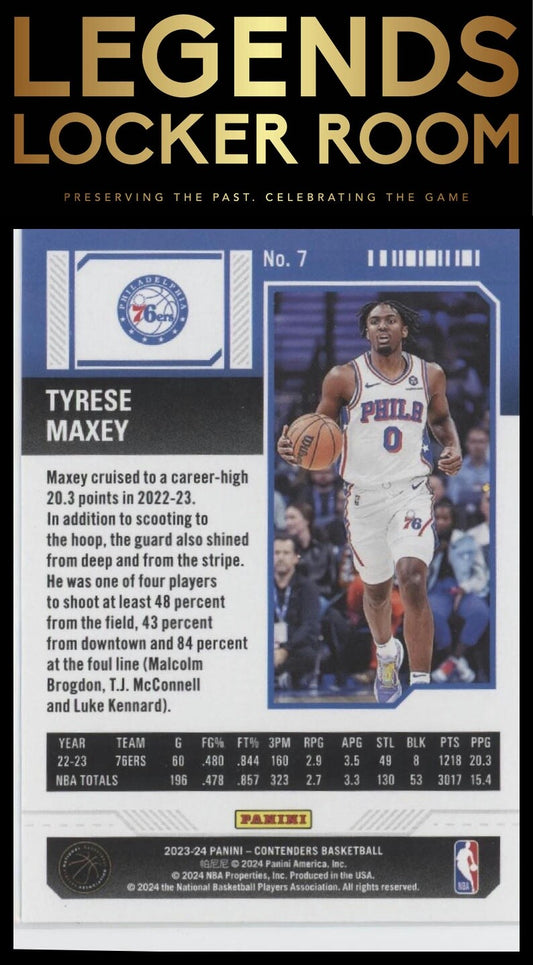 2023-24 Panini Contenders #7 Tyrese Maxey Season Ticket Retail
