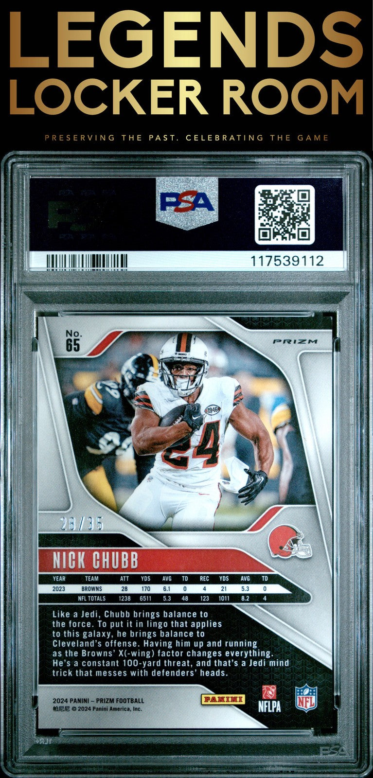 2024 Panini Prizm #65 Nick Chubb White Prizm PSA 9