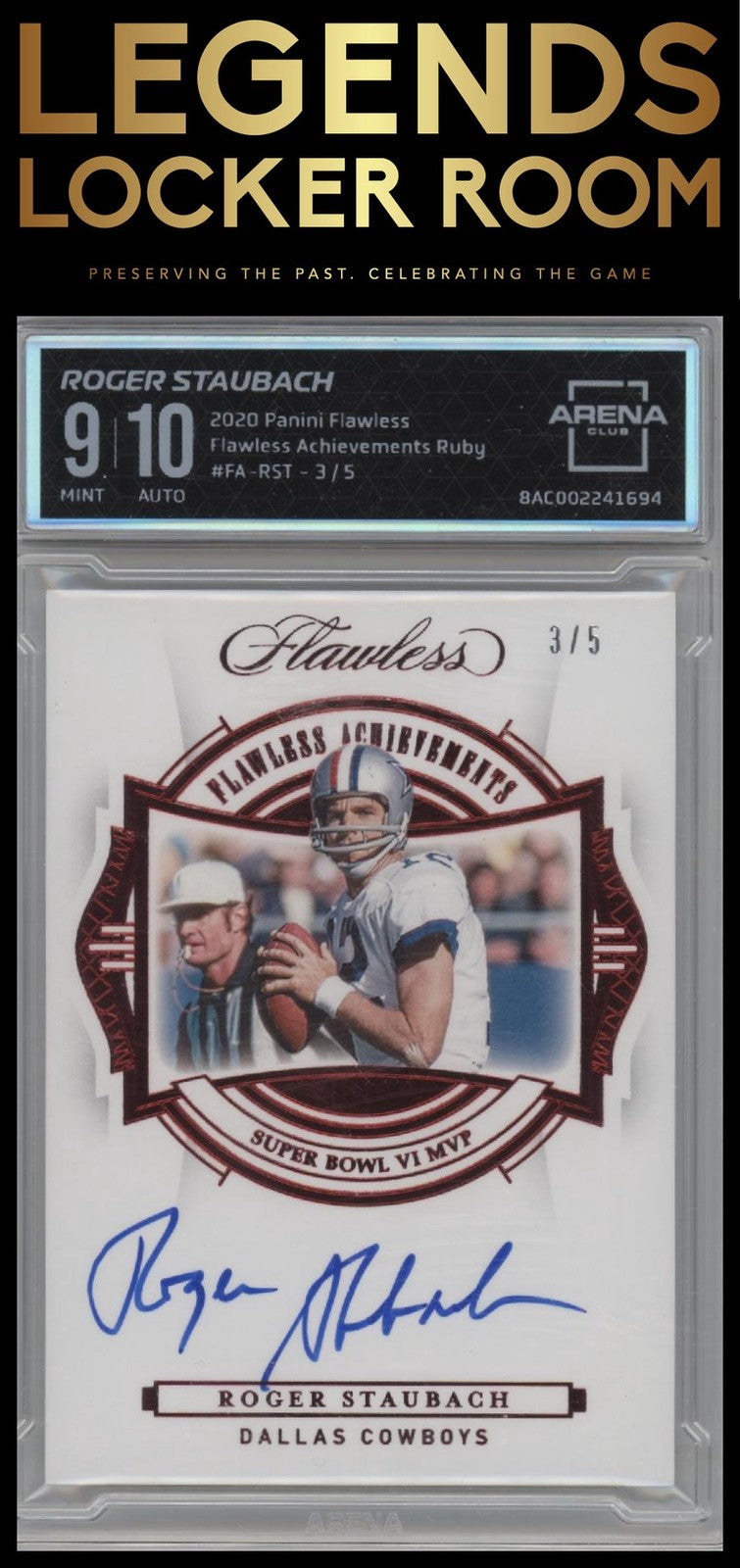 2020 Panini Flawless Roger Staubach Flawless Achievements Ruby #/5