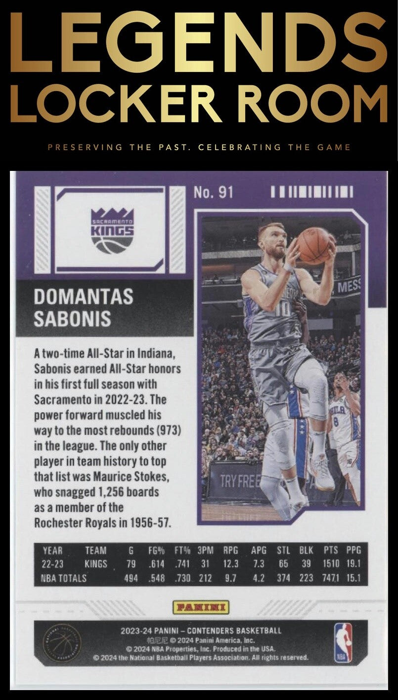 2023-24 Panini Contenders #91 Domantas Sabonis Season Ticket Retail