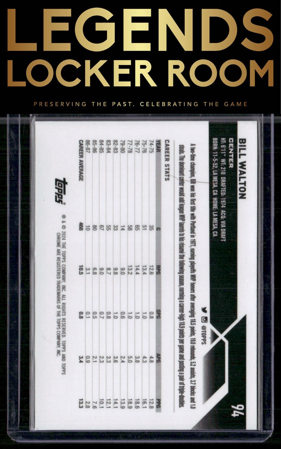 2023-24 Topps Chrome Sapphire Edition #94 Bill Walton