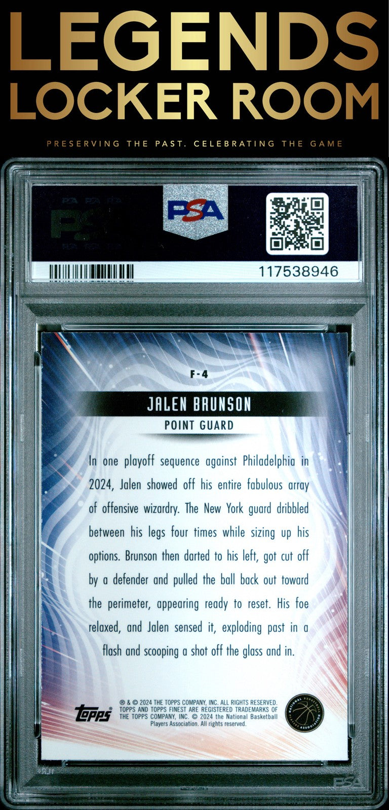 2023 Topps Finest Finishers #F4 Jalen Brunson Finishers-Blue Refractor PSA 8