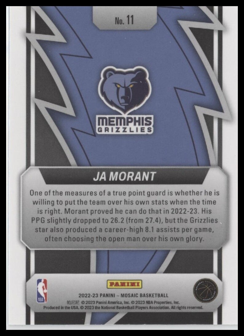 2022-23 Panini Mosaic #11 Ja Morant Thunder Road