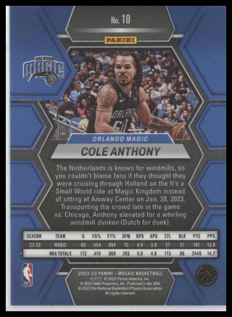 2022-23 Panini Mosaic #10 Cole Anthony