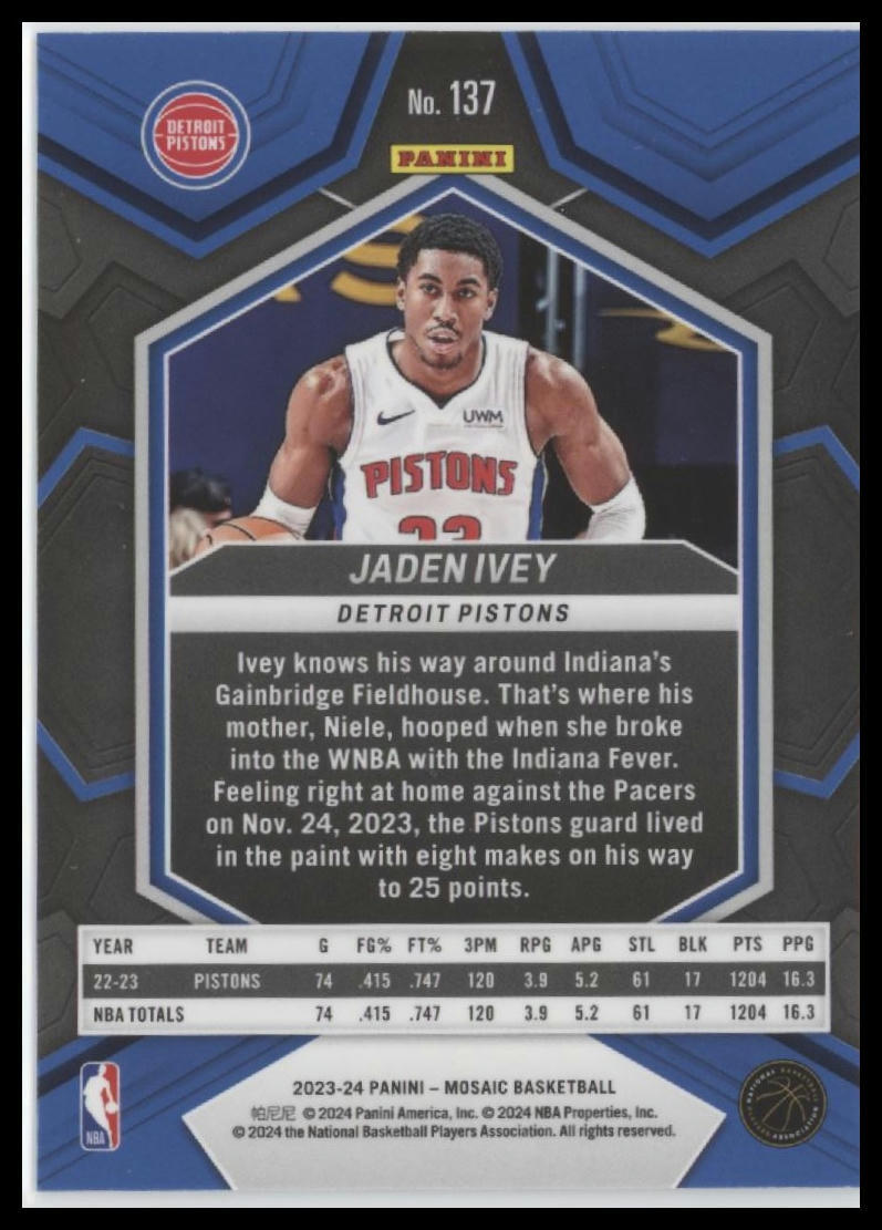 2023-24 Panini Mosaic #137 Jaden Ivey