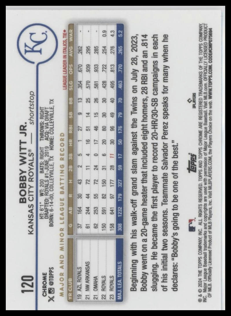 2024 Topps Chrome #120 Bobby Witt Jr.