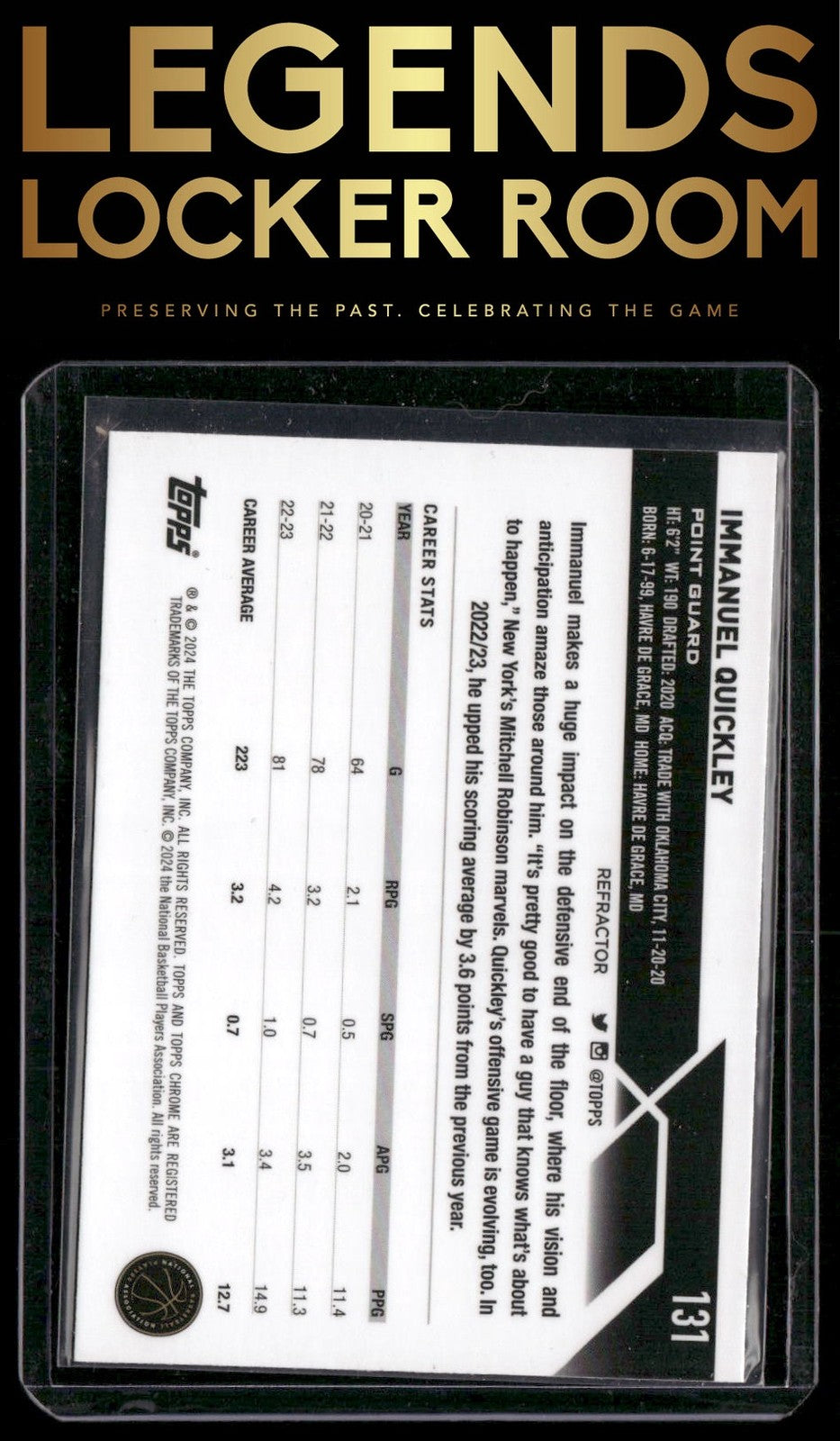 2023-24 Topps Chrome #131 Immanuel Quickley Refractors