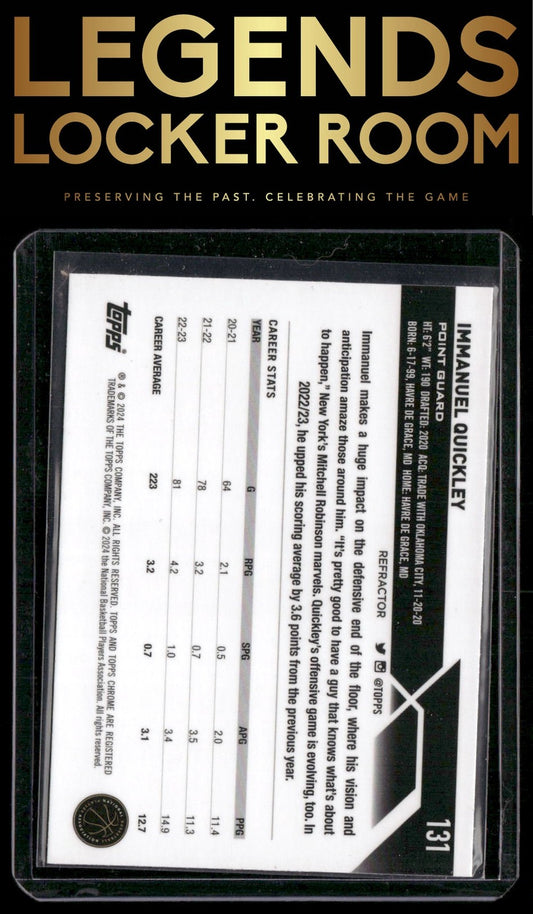 2023-24 Topps Chrome #131 Immanuel Quickley Refractors
