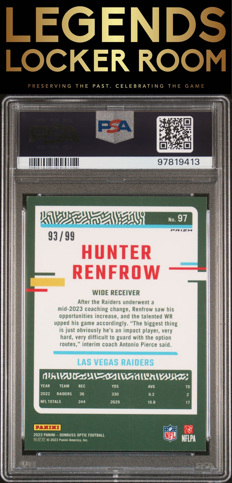 2023 Panini Donruss Optic #97 Hunter Renfrow Red PSA 9