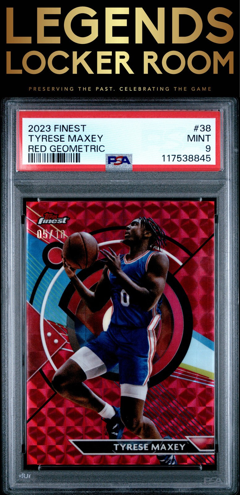 2023 Topps Finest #38 Tyrese Maxey Red Geometric 5/10 PSA 9