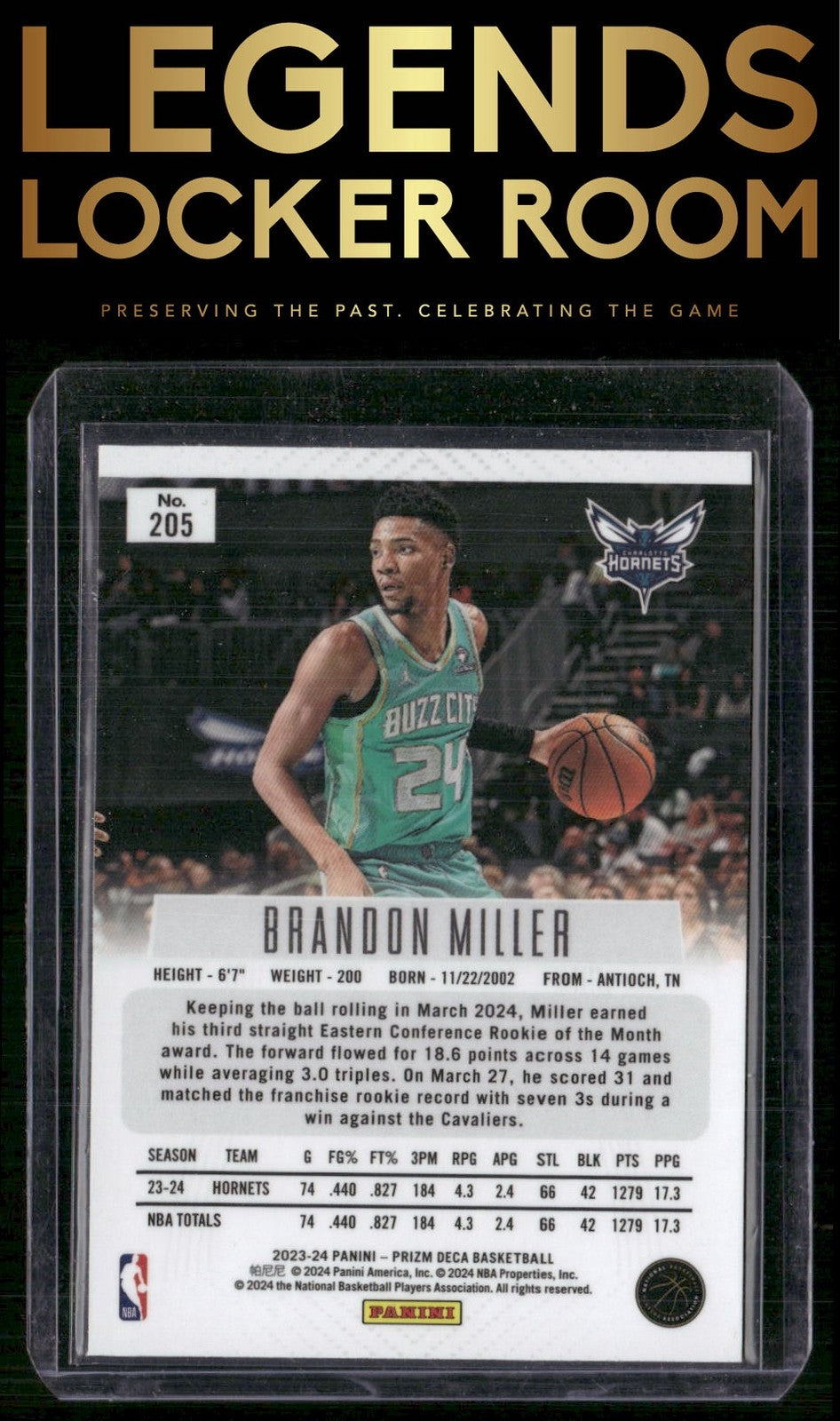 2023-24 Panini Prizm Deca #205 Brandon Miller