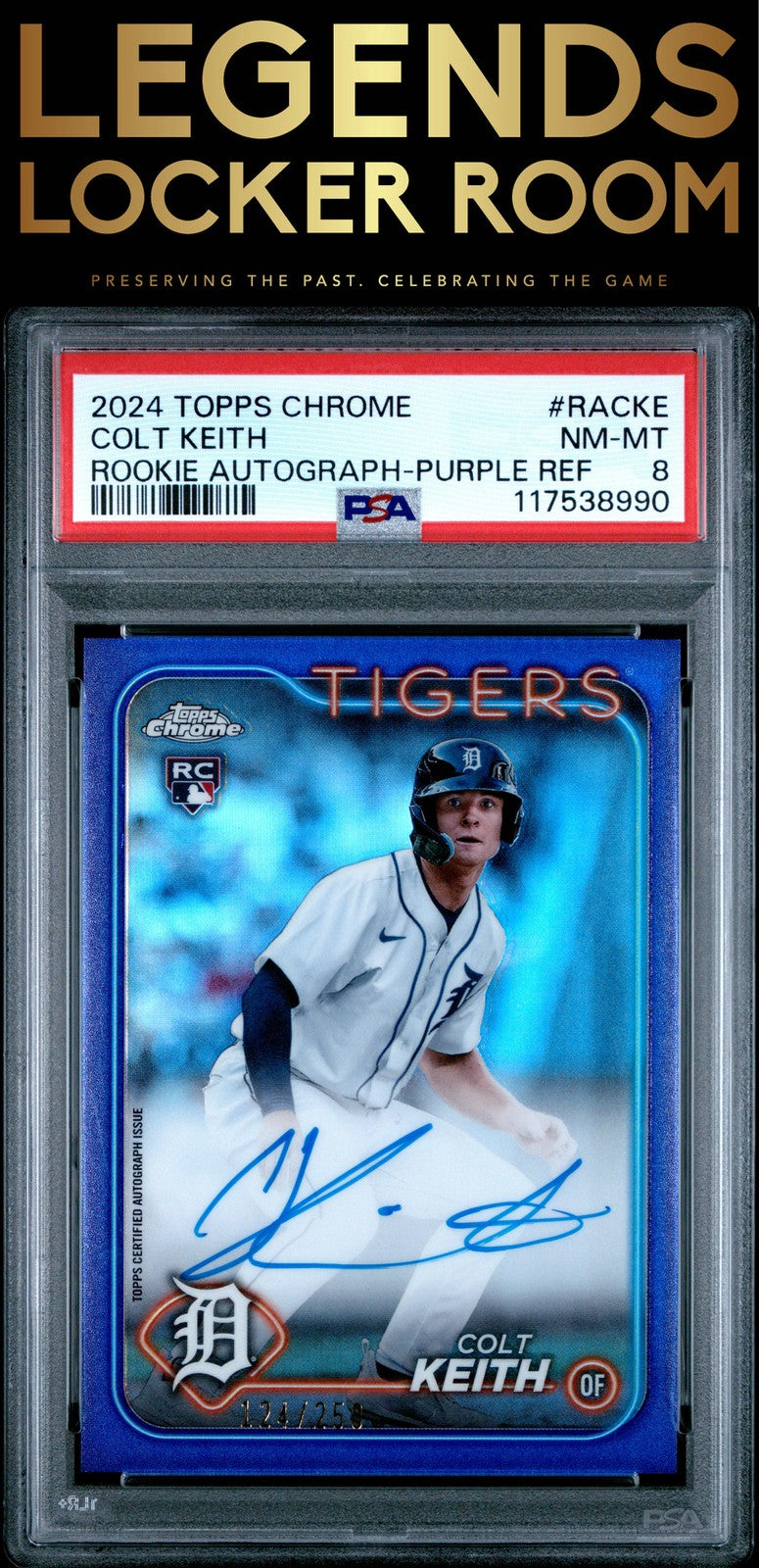 2024 Topps Chrome Rookie Autographs Colt Keith Purple Ref PSA 8