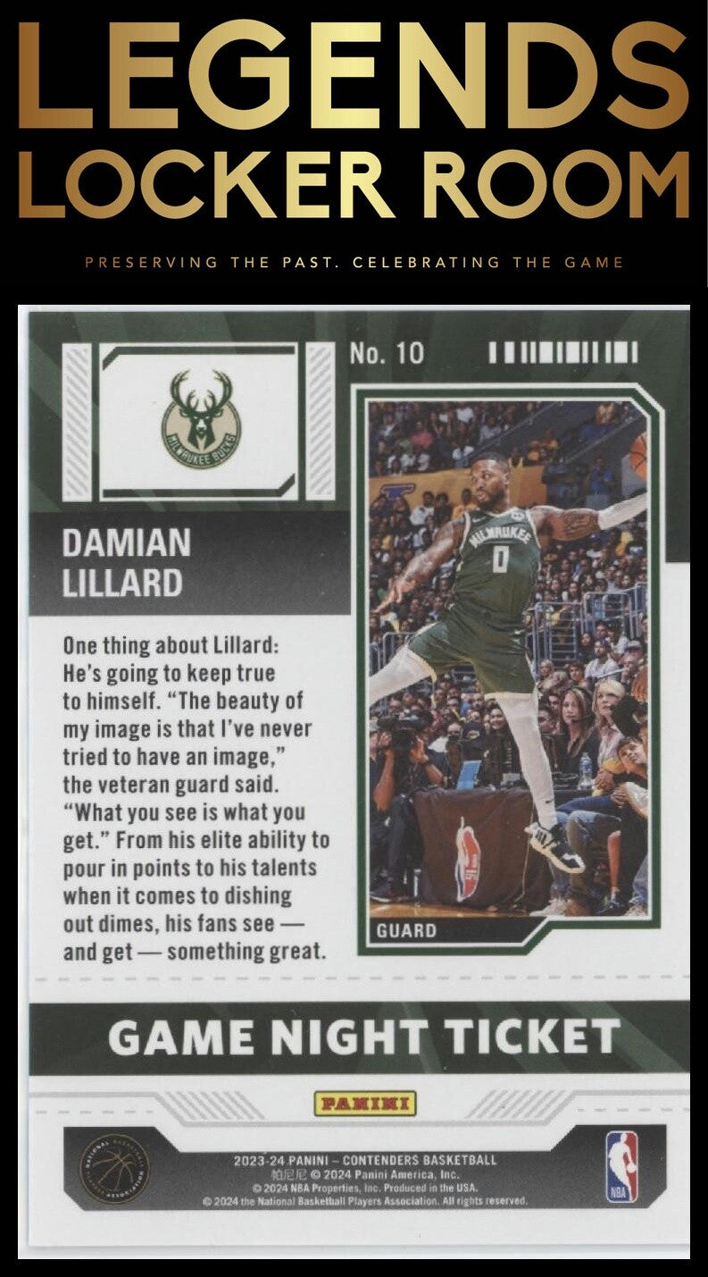 2023-24 Panini Contenders #10 Damian Lillard Game Night Ticket