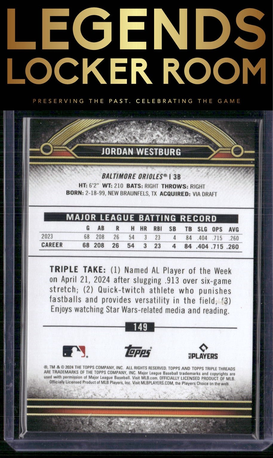 2024 Topps Triple Threads #149 Jordan Westburg Onyx #/50